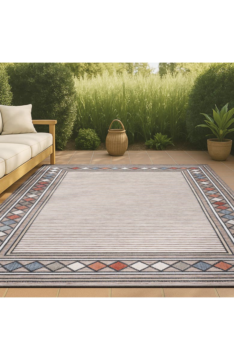 JONATHAN Y Sebastian High-Low Modern Diamond Border Indoor/Outdoor Area Rug, Alternate, color, Brown/Ivory