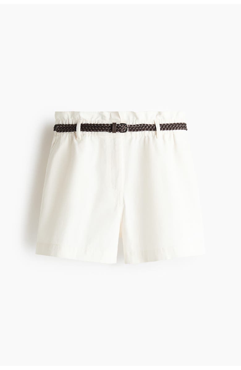 H&M Belted Twill Shorts, Main, color, White