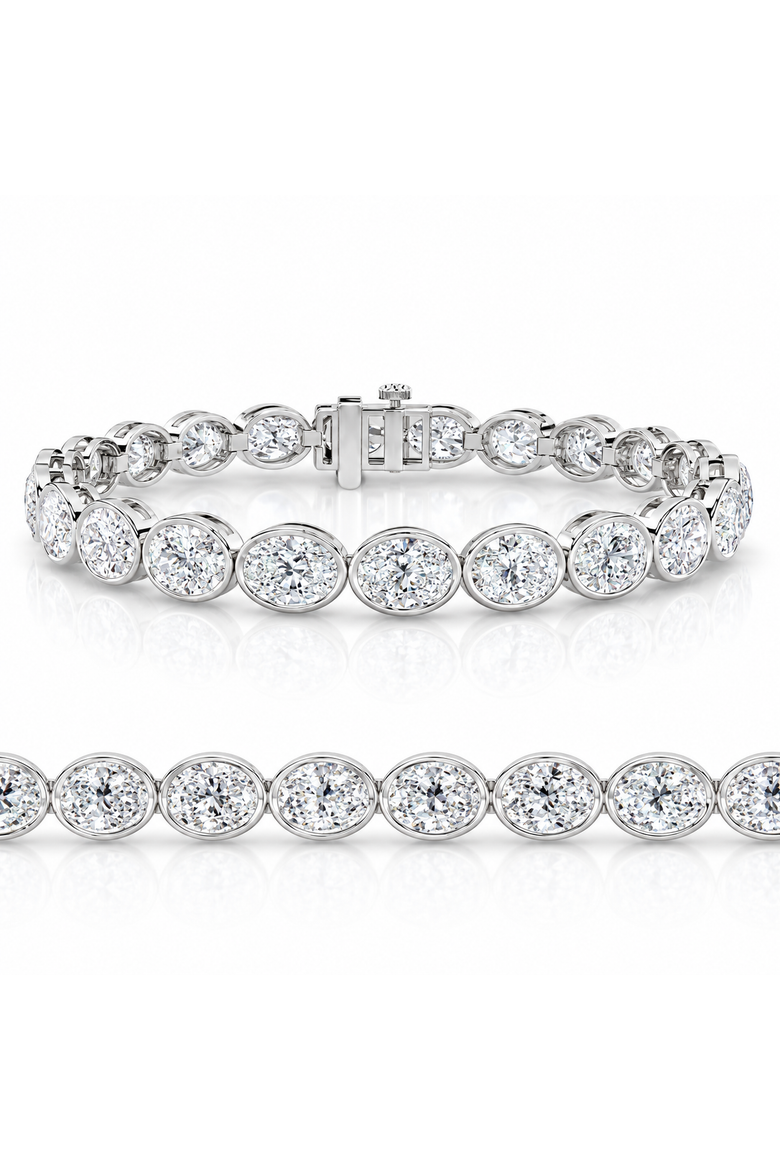 15Ct TW East West Oval Bezel Diamond Tennis Bracelet 14k Gold 7" Lab Grown, Main, color, 14k White Gold