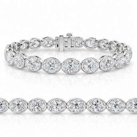 15Ct TW East West Oval Bezel Diamond Tennis Bracelet 14k Gold 7" Lab Grown