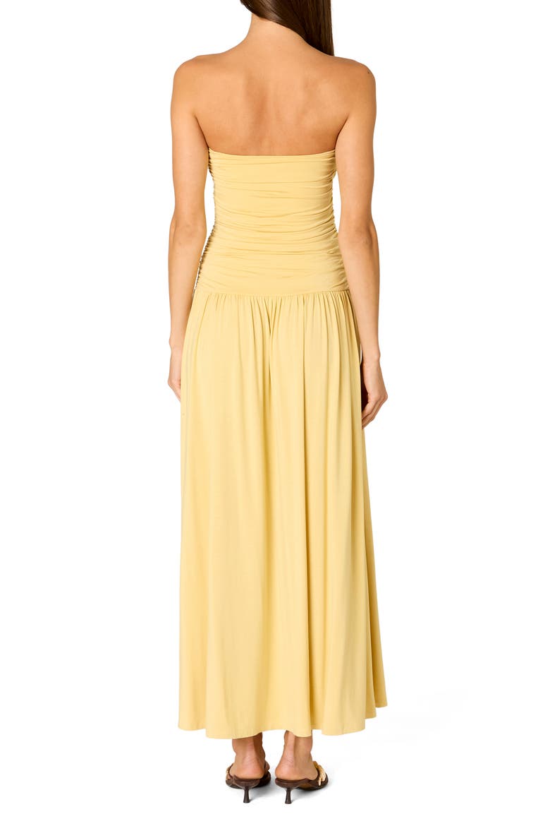 Santal Ruched Strapless Midi Dress, Alternate, color, MAIZE