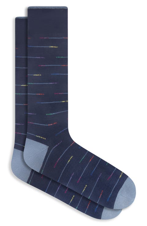 Broken Stripe Mercerized Cotton Blend Dress Socks