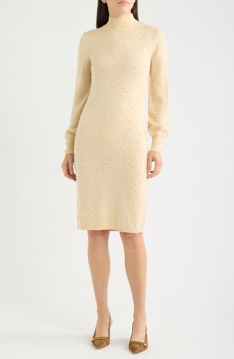 Bobble Diamond Stitch Long Sleeve Sweater Dress