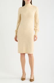 Anne Klein Bobble Diamond Stitch Long Sleeve Sweater Dress