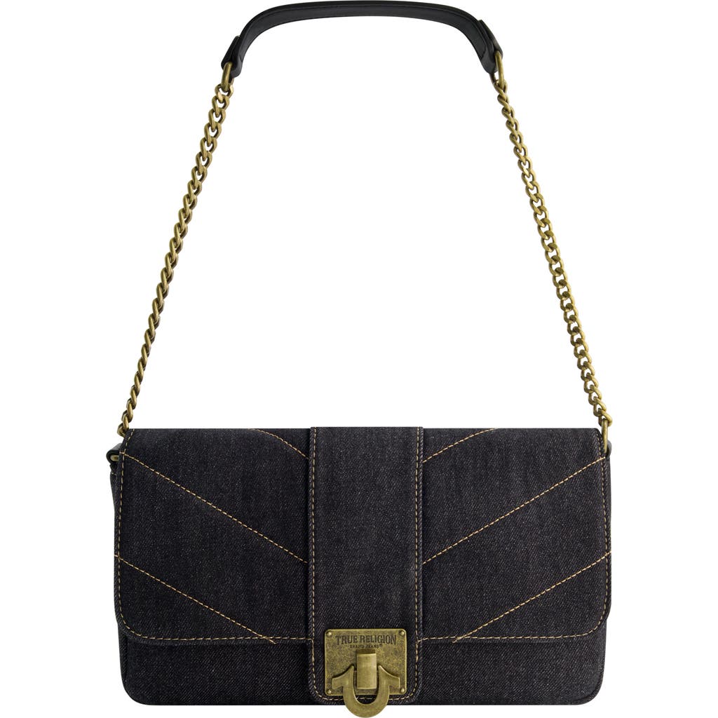 True Religion Denim Brass Hardware Flap In Black