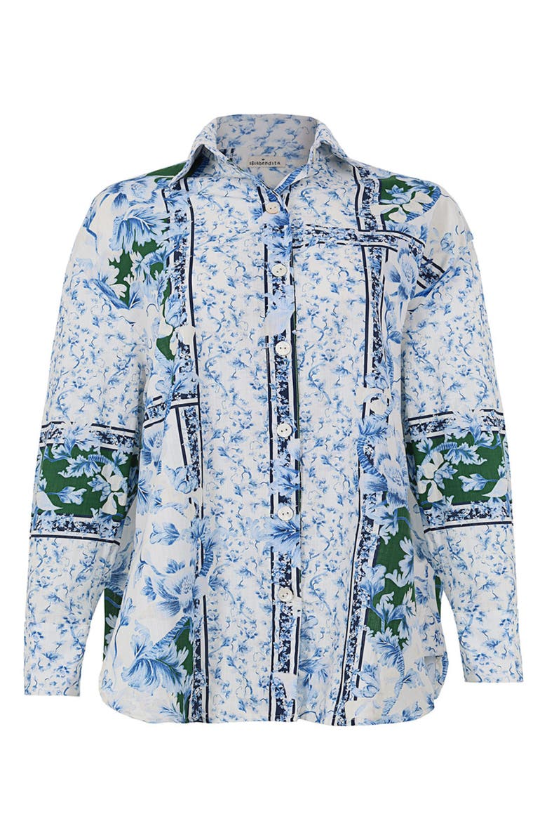 Agua Bendita Anastasia Ivy Long Sleeve Button-Up Shirt, Alternate, color, Blue