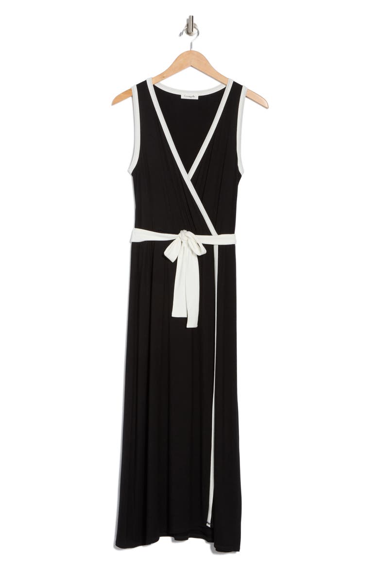 Faux Wrap Midi Dress, Alternate, color, BLACK