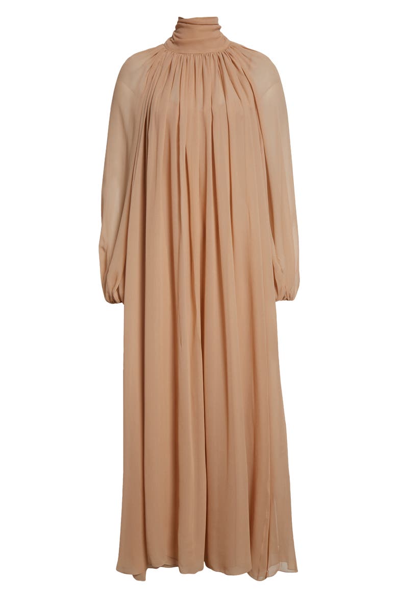 Long Sleeve Silk Georgette Dress, Alternate, color, SAND BROWN