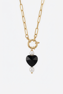 Joey Baby Paperclip Chain Necklace with Black Heart Pendant