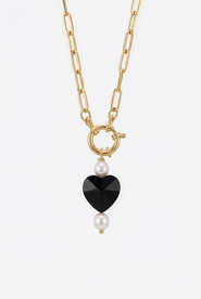 Joey Baby Paperclip Chain Necklace with Black Heart Pendant