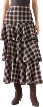 Akris punto Plaid Ruffle Tier Midi Skirt