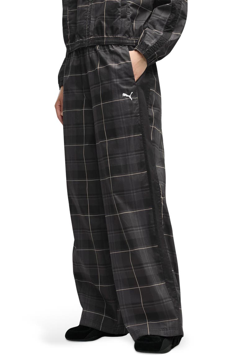 T7 Relaxed Tartan Woven Pants, Alternate, color, PUMA BLACK