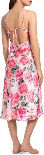 Ella Floral Lace Trim Satin Nightgown
