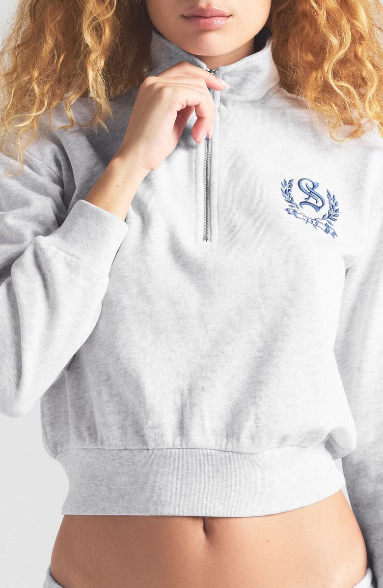 SKIMS Lightweight Fleece Shrunken Quarter Zip Pullover, Alternate, color, Light Heather Grey