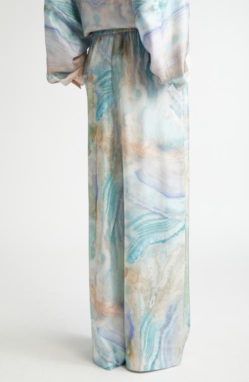 Shop Zimmermann Agate Print Silk Track Pants In Blue Agate