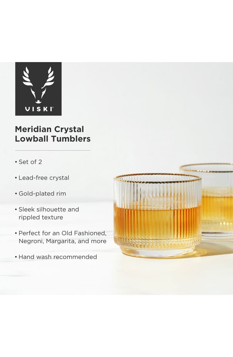 Viski Meridian Crystal Gold Rimmed Lowball Tumblers Set of 2, Alternate, color, Clear