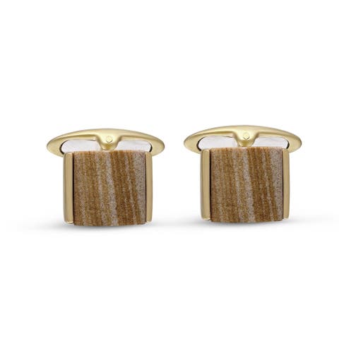 Wood Jasper Sterling Silver Men Cufflinks