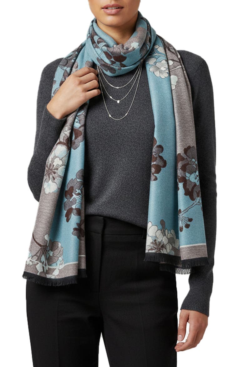 Botanical Reversible Print Scarf, Main, color, LIGHT BLUE