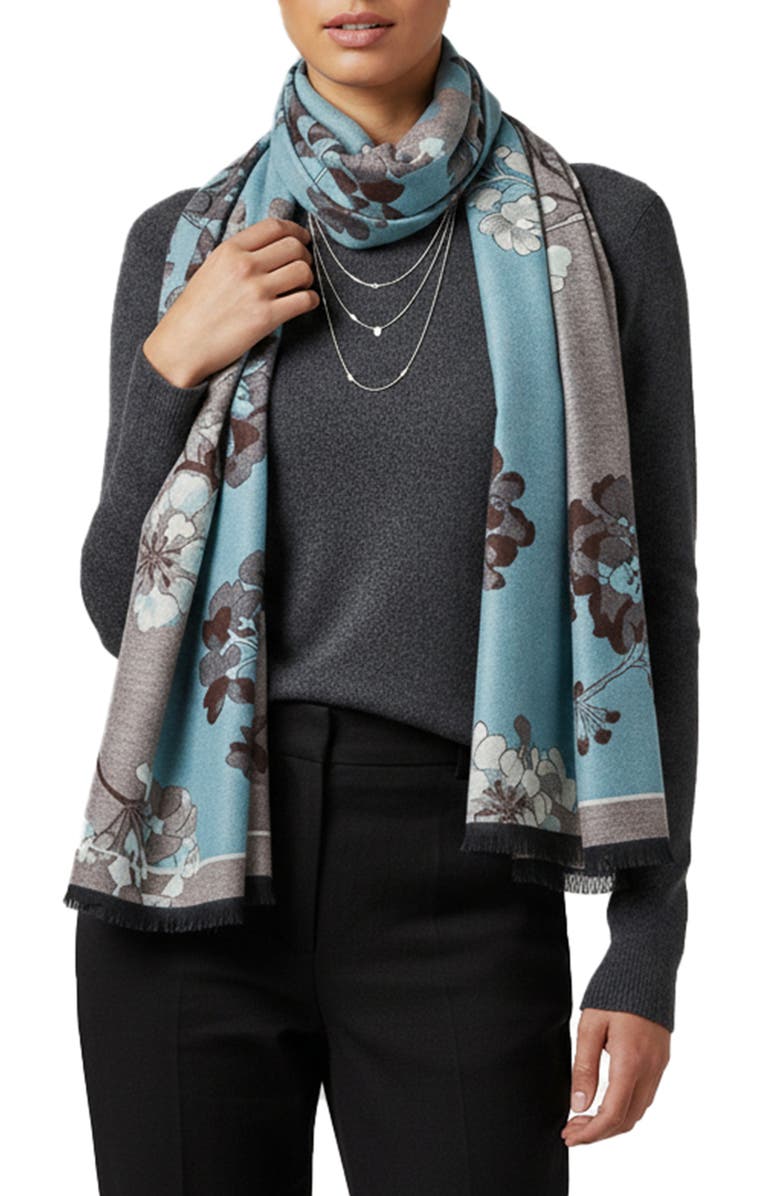 SAACHI Botanical Reversible Print Scarf, Main, color, Light Blue