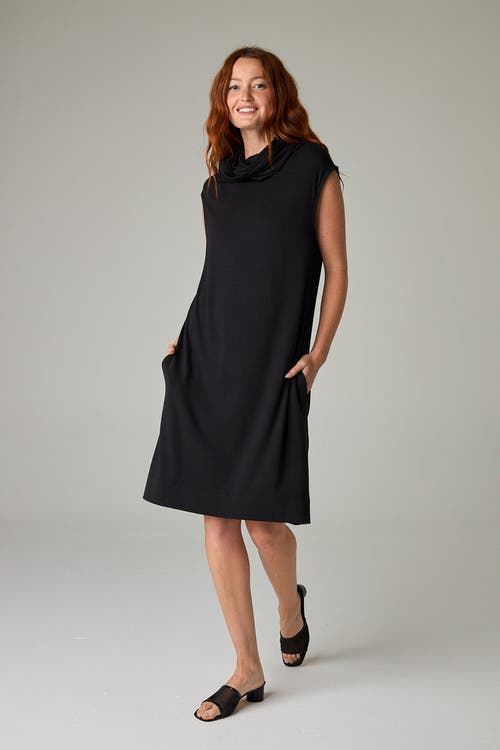 Eavolu Kakadu Eco-luxe Rib Sleeveless Funnel Neck Tunic/dress In Black