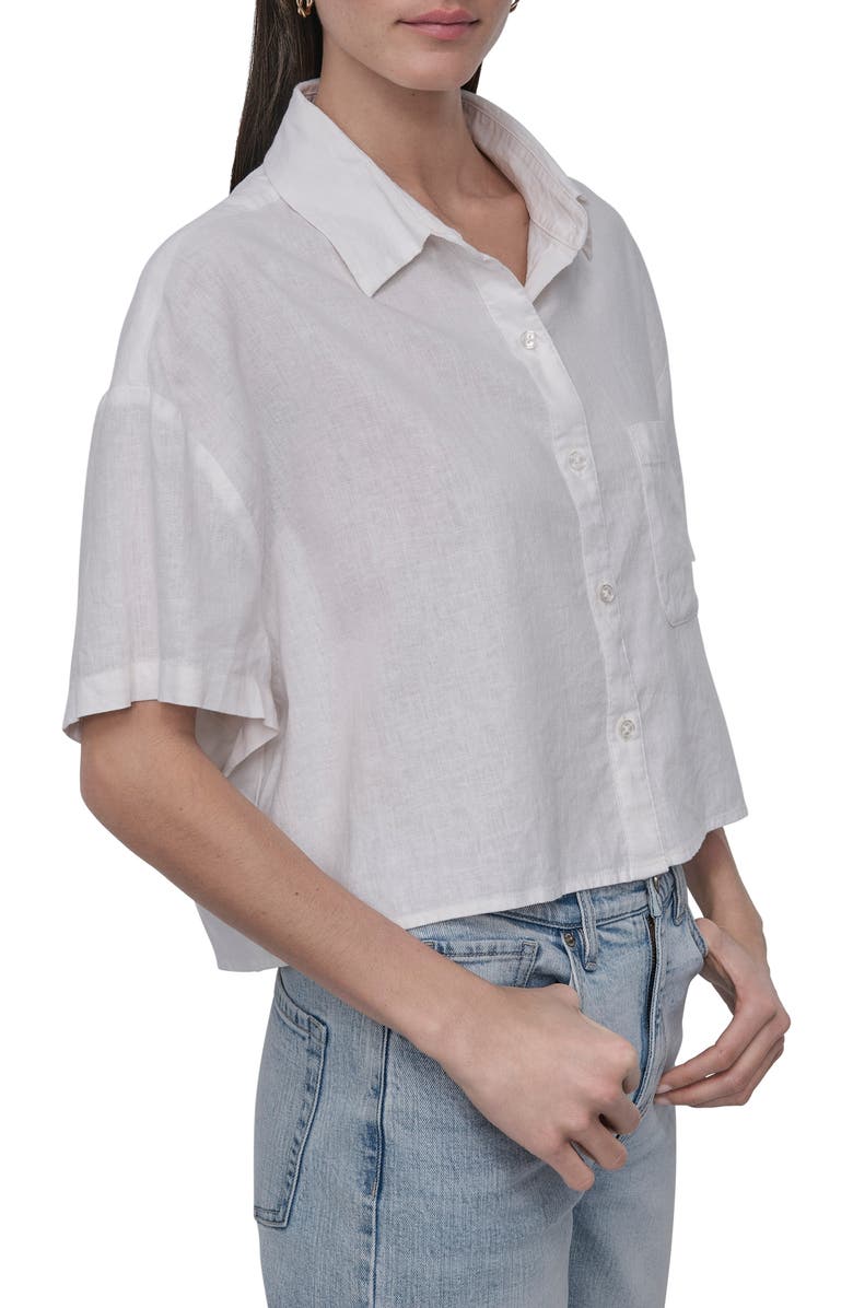 DKNY Jeans Oversize Linen Blend Crop Button-Up Shirt, Alternate, color, Ivory