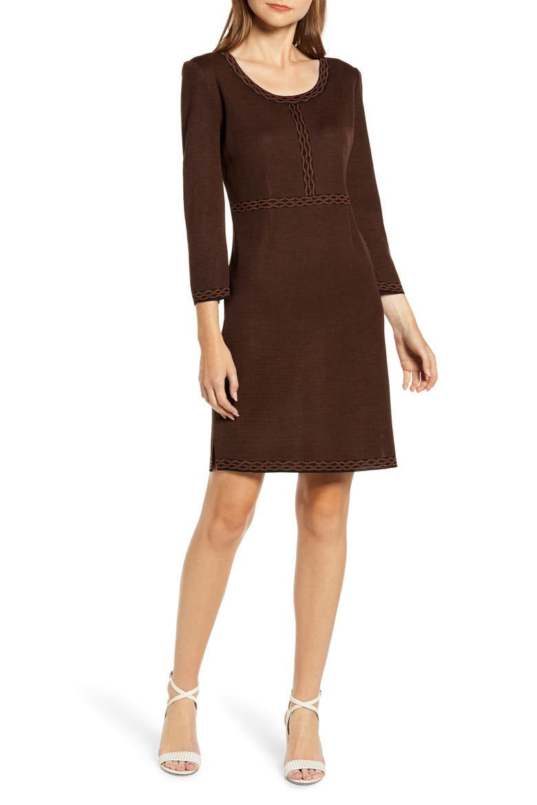 Knit Sheath Dress, Main, color, COGNAC/ BLACK