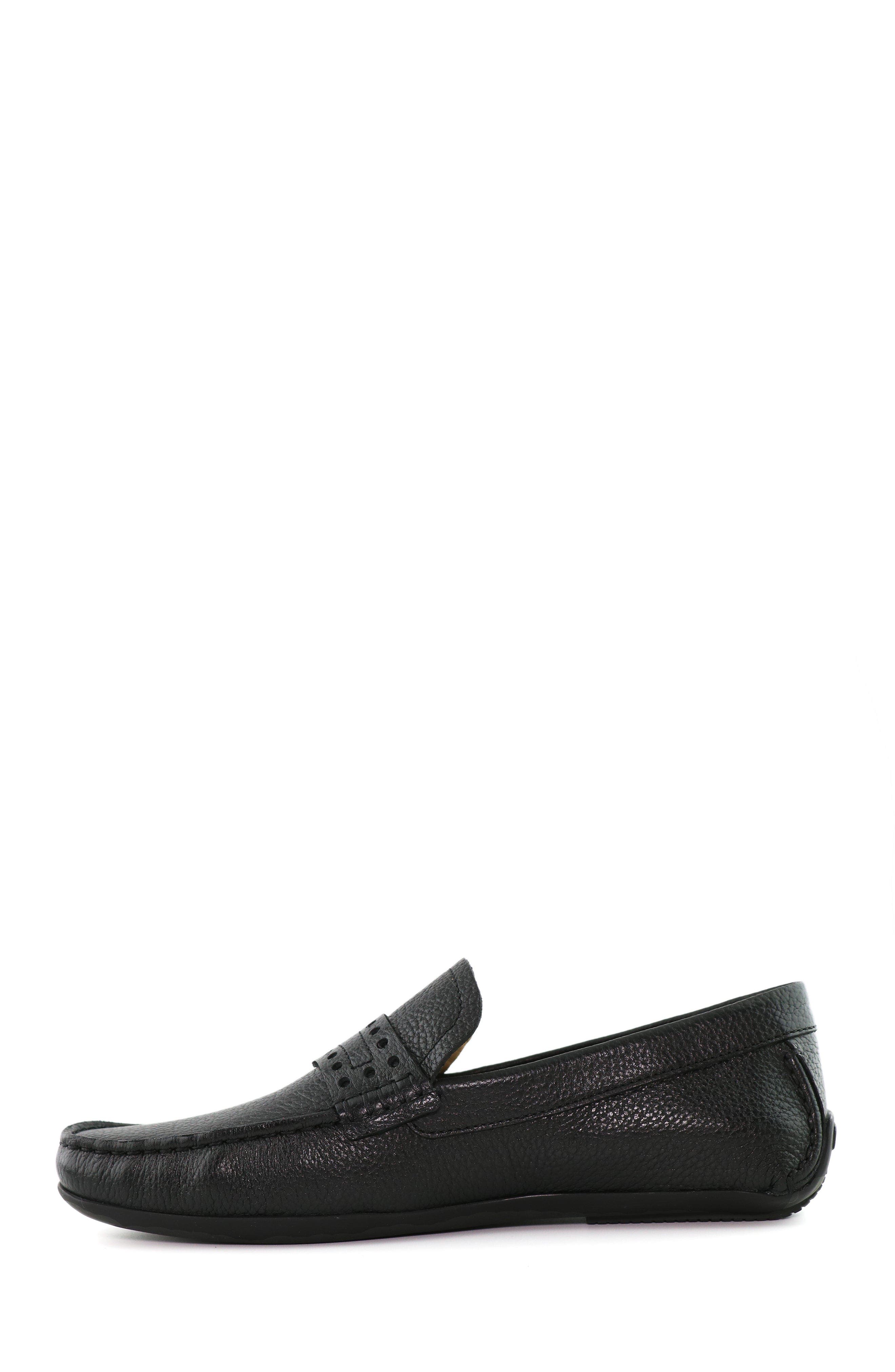 Bradford Street Leather Penny Driver Loafer, Alternate, color, Black Grainy