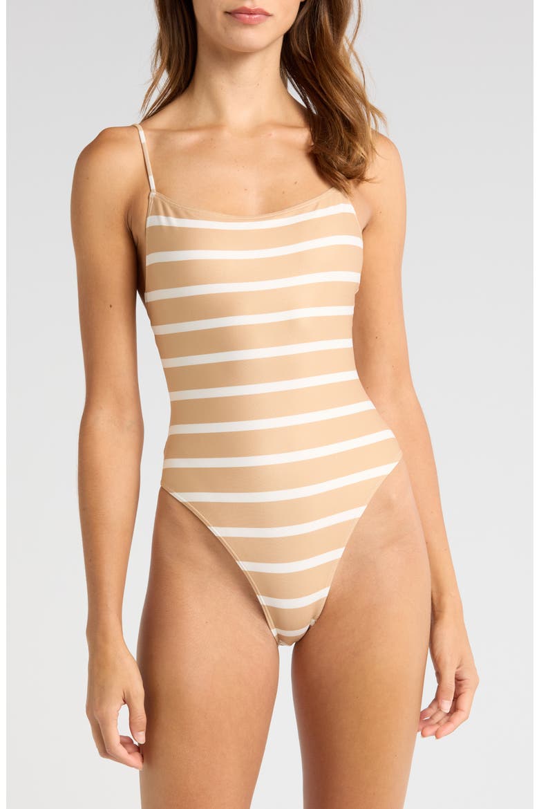 Renna Camel Stripe One-Piece Swimsuit, Main, color, CAMEL STRIPE