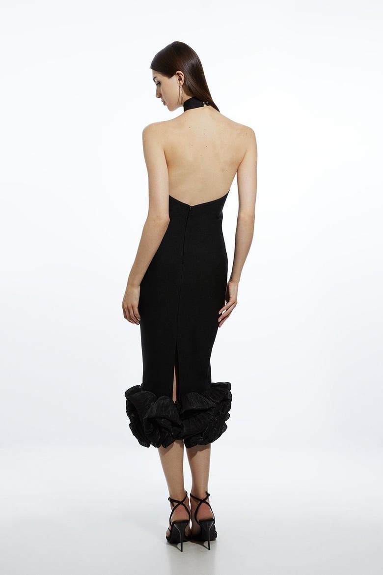 Ruffle Hem Halter Knit Midi Dress, Alternate, color, Black