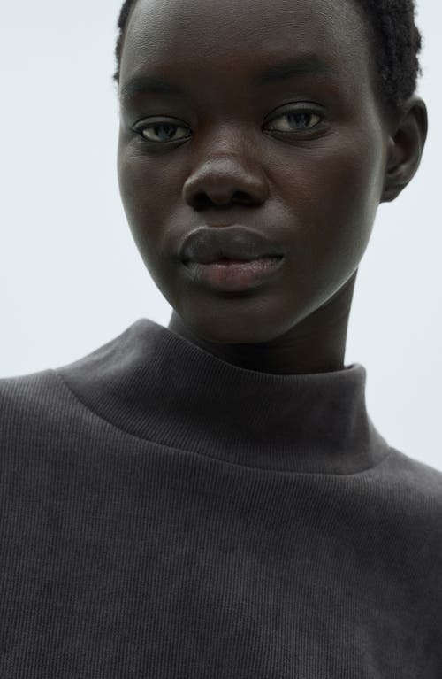 Shop Mango Mock Neck Corduroy Sweatshirt In Dark Heather Grey