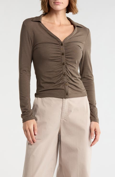 Lucy Ruched Polo Button-Up Shirt