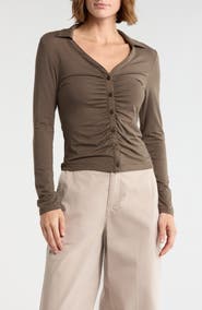 rag & bone Lucy Ruched Polo Button-Up Shirt