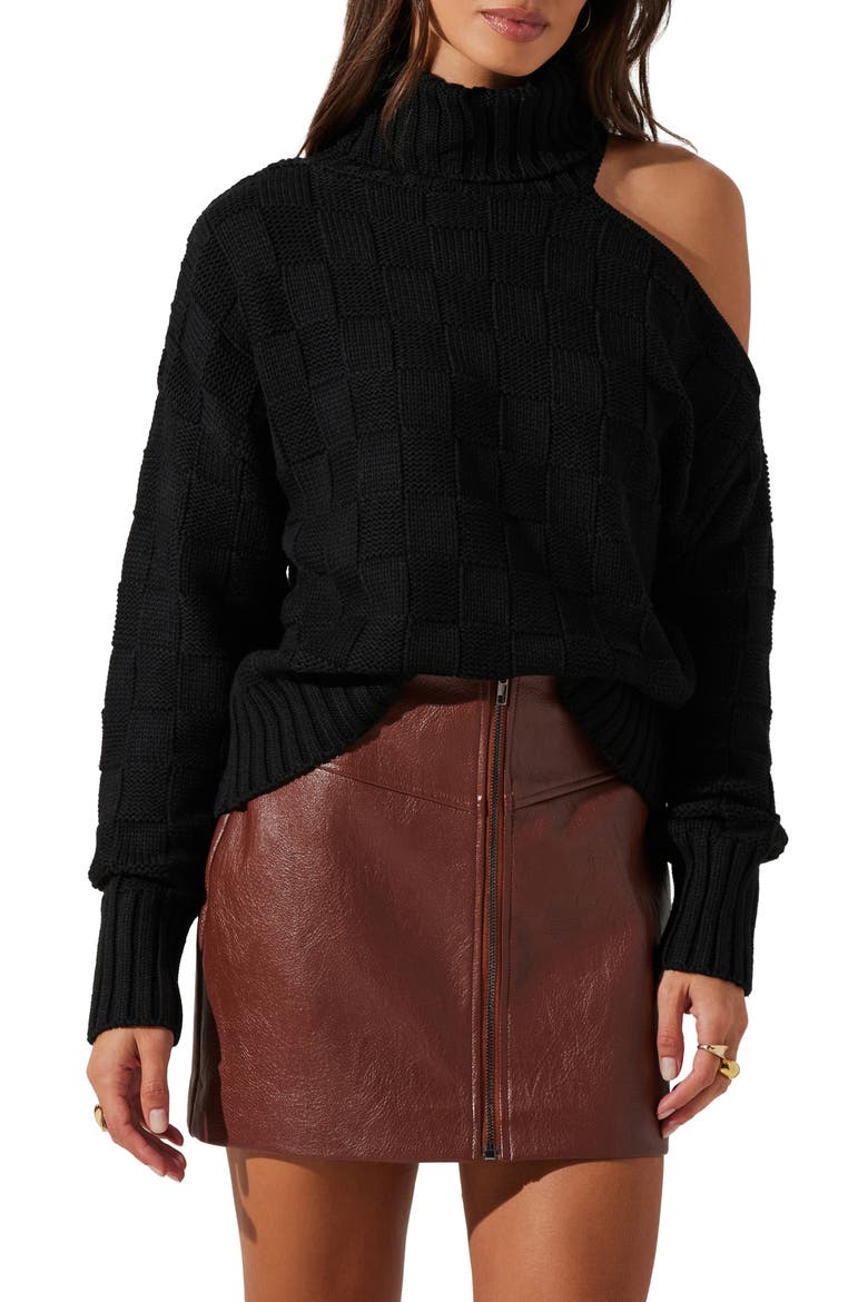 Cutout Turtleneck Sweater, Main, color, BLACK