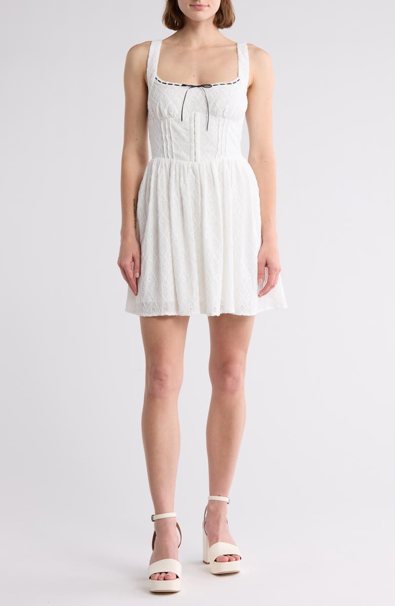 Lush Contrast Bow Eyelet Dress, Main, color, White