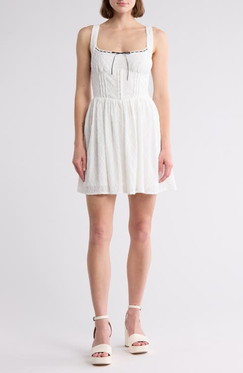 Contrast Bow Eyelet Dress