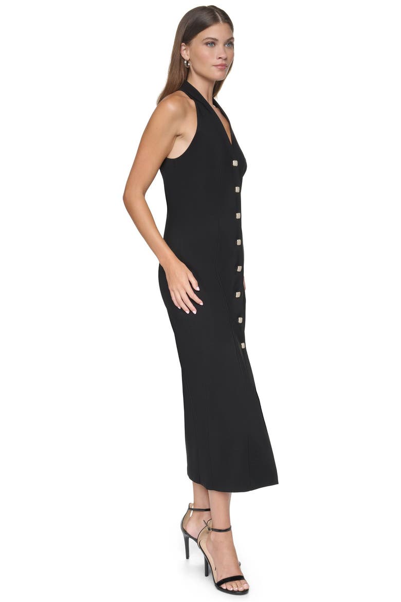 Halter Button-Front Midi Dress, Alternate, color, Black