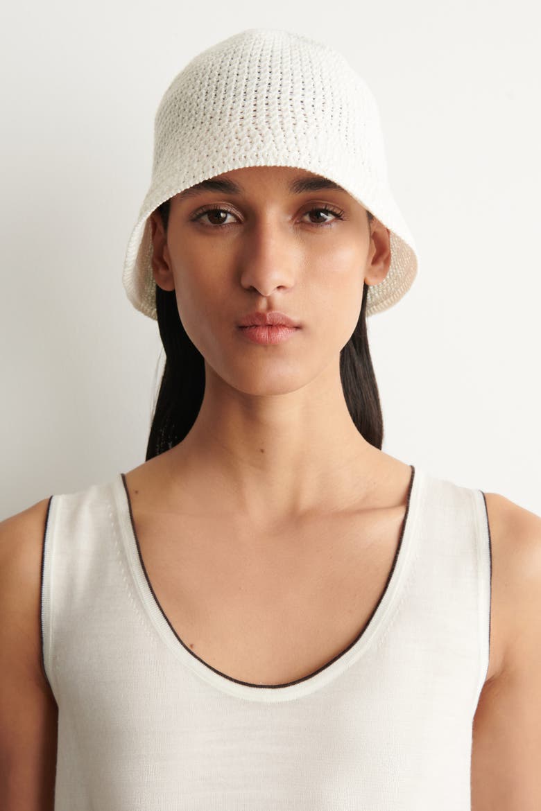 Pointelle-knit Bucket Hat, Alternate, color, WHITE
