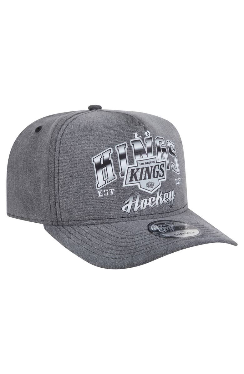 New Era Men's New Era Charcoal Los Angeles Kings Throwback Washed A-Frame Pre-Curved 9FIFTY Snapback Hat, Alternate, color, Charcoal