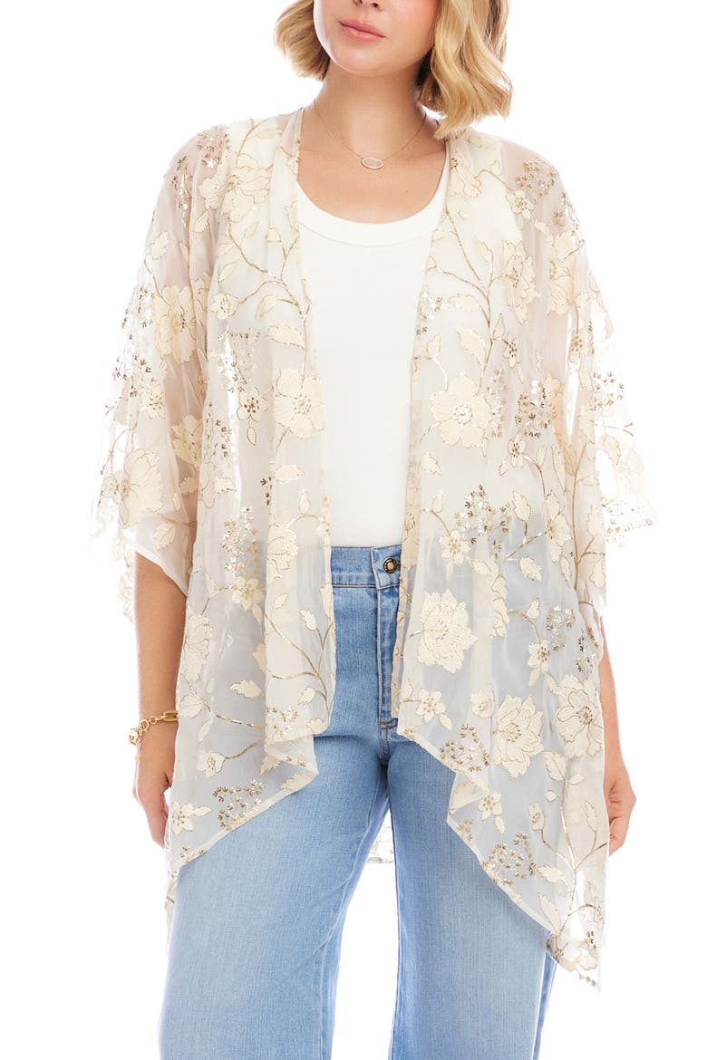 Embroidered Floral Open Front Jacket, Main, color, OFF WHITE