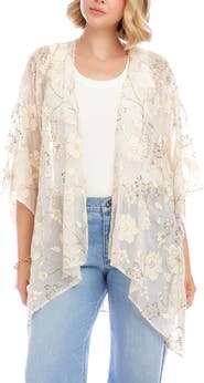 Karen Kane Embroidered Floral Open Front Jacket