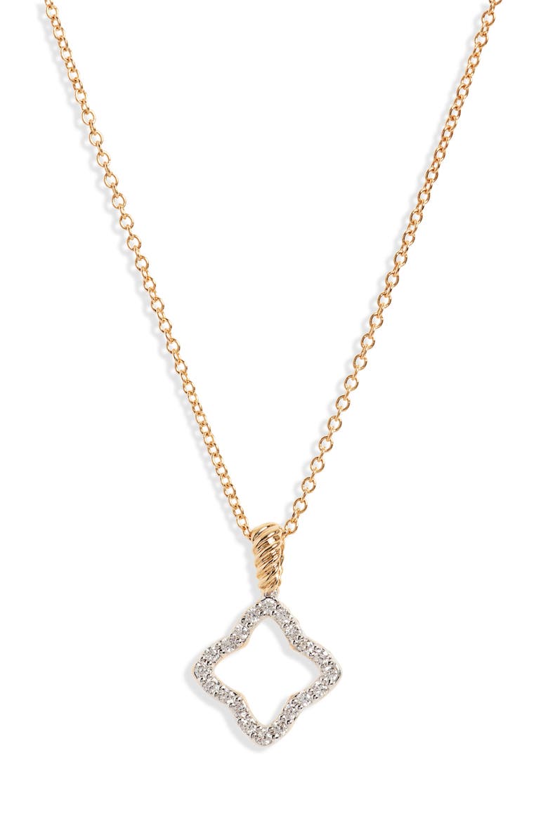 David Yurman Cable Collectibles Quatrefoil Pendant with Diamonds in Gold on Chain, Alternate, color, Diamond