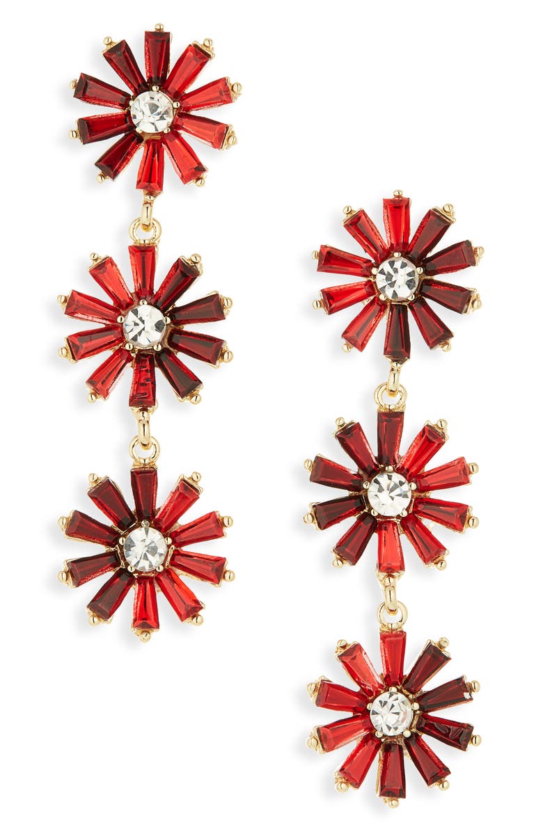Cara Crystal Flower Linear Drop Earrings, Main, color, Gold/ Red
