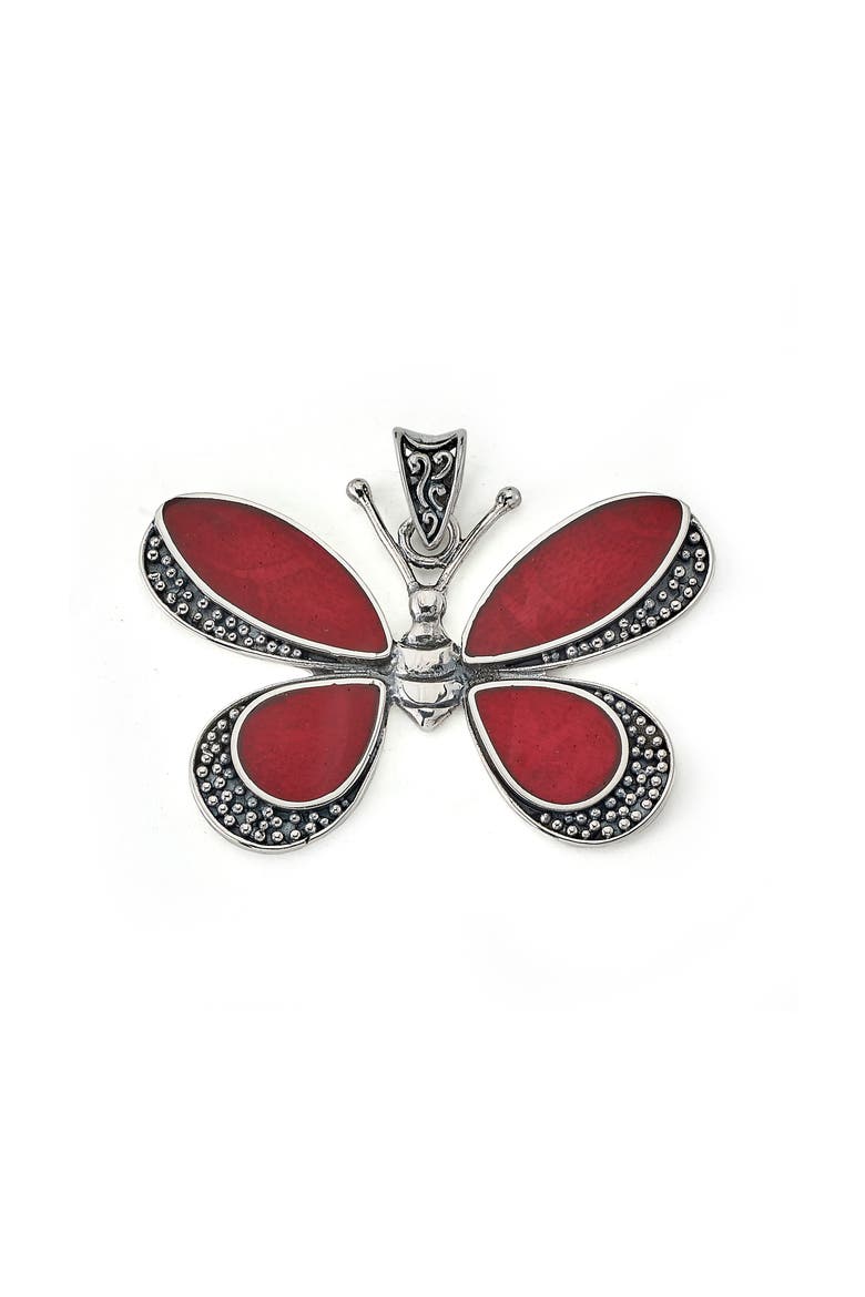 Sterling Silver Coral Butterfly Pendant, Main, color, RED