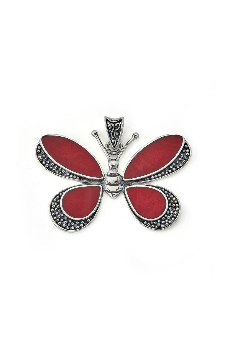 SAMUEL B. Sterling Silver Coral Butterfly Pendant, Main, color, Red