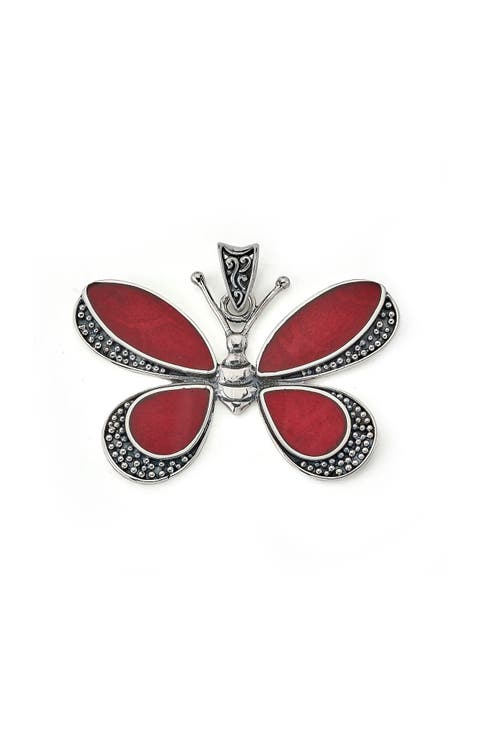 Sterling Silver Coral Butterfly Pendant