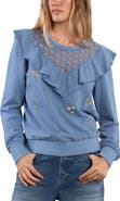 Billy T Blossom Embroidered Ruffle Lace Sweatshirt
