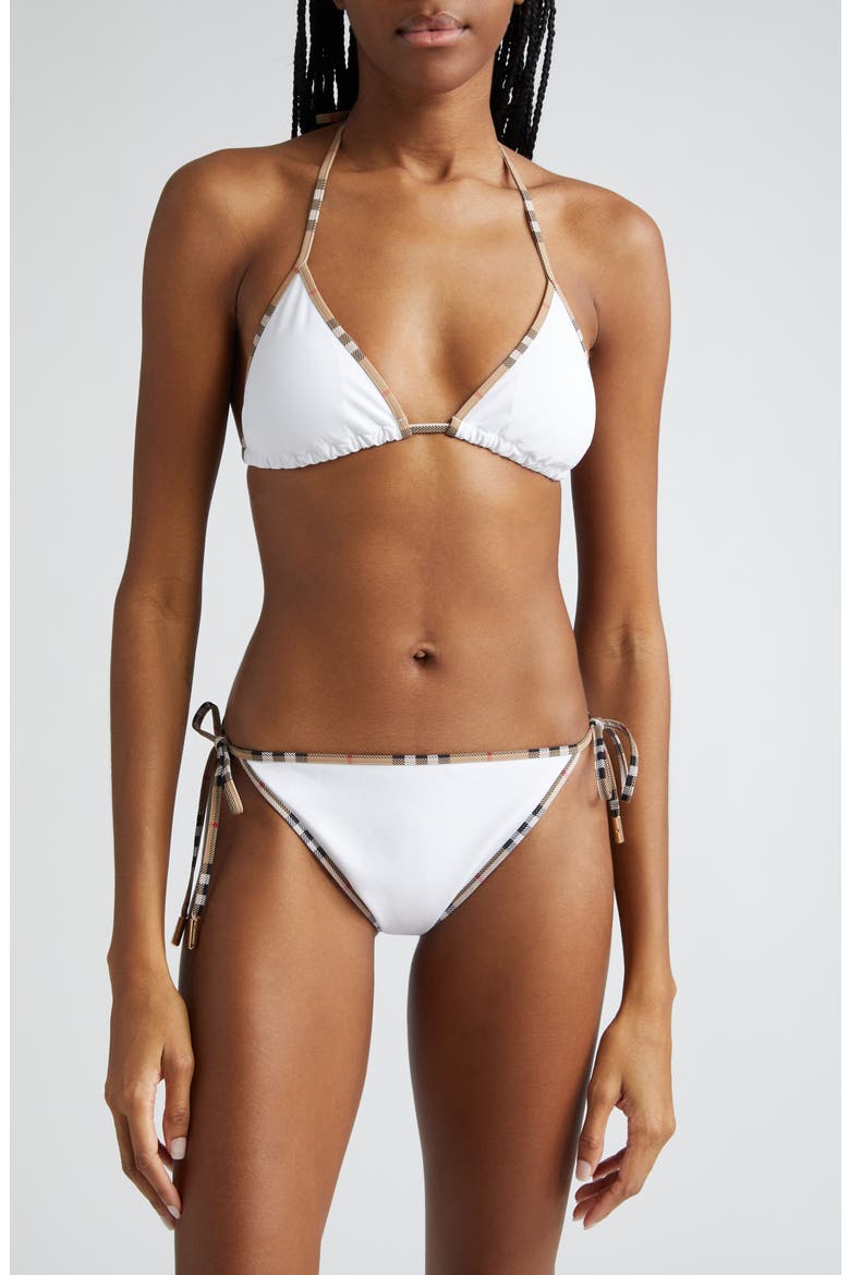 Mata Check Trim Two-Piece Swimsuit, Main, color, WHITE
