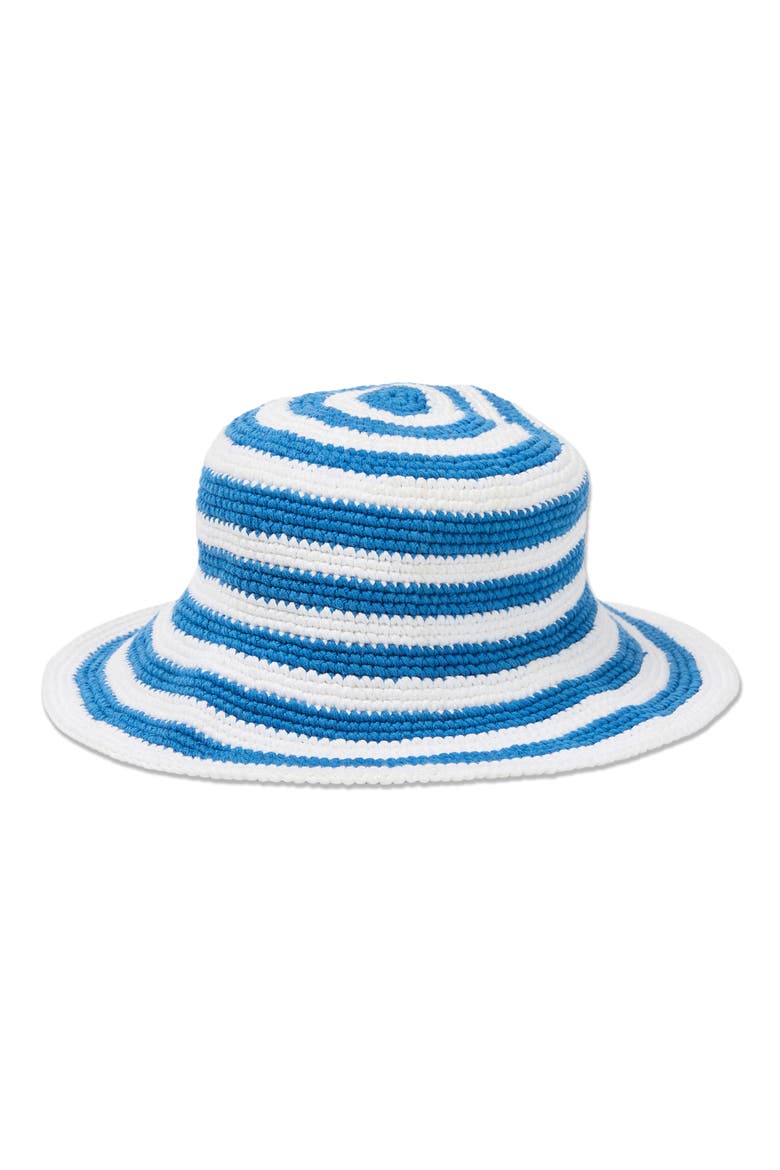 Beach Babe Stripe Cotton Bucket Hat, Main, color, TRUE BLUE