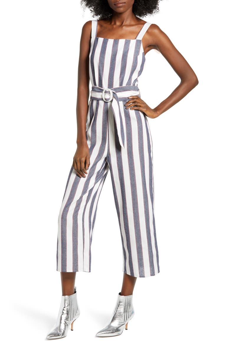 Stripe Crop Jumpsuit, Main, color, NAVY/ IVORY