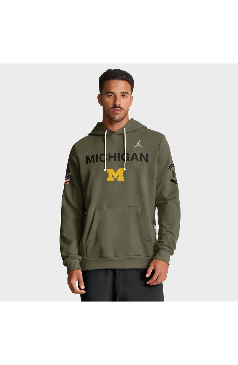 Jordan Brand Men's Jordan Brand Olive Michigan Wolverines 2025 Military Appreciation Standard Issue Dri-FIT Hoodie, Main, color, 